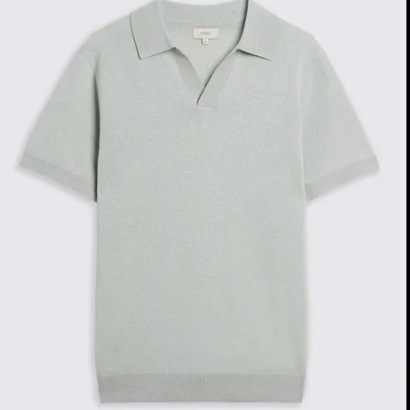 MOSS Linen Blend Light Sage Skipper Polo Size S